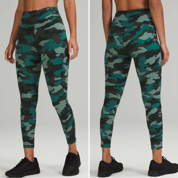 Lululemon Base Pace High-Rise 25” Running Tight Sz 2 Nulux Green Camo Leggings - Picture 1 of 11